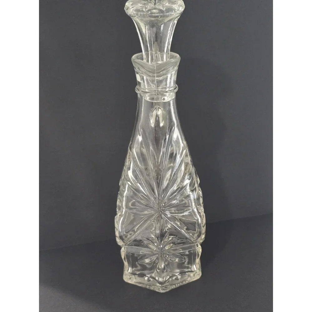 Anchor Hocking Early American Prescut Glass Oil Vinegar Cruet W/ Stopper Vintage